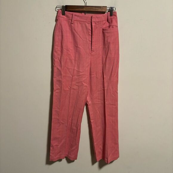 & OTHER STORIES Belted Plaid Kick Flare Trousers Pink Wool Blend- Size 6 - Picture 5 of 13
